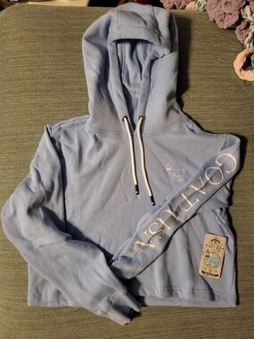 Light Blue Cropped Hoodie with Goat Logo